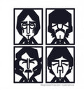 Art by Amapola set of four abstract black metal Beatles portraits with minimalist geometric designs.