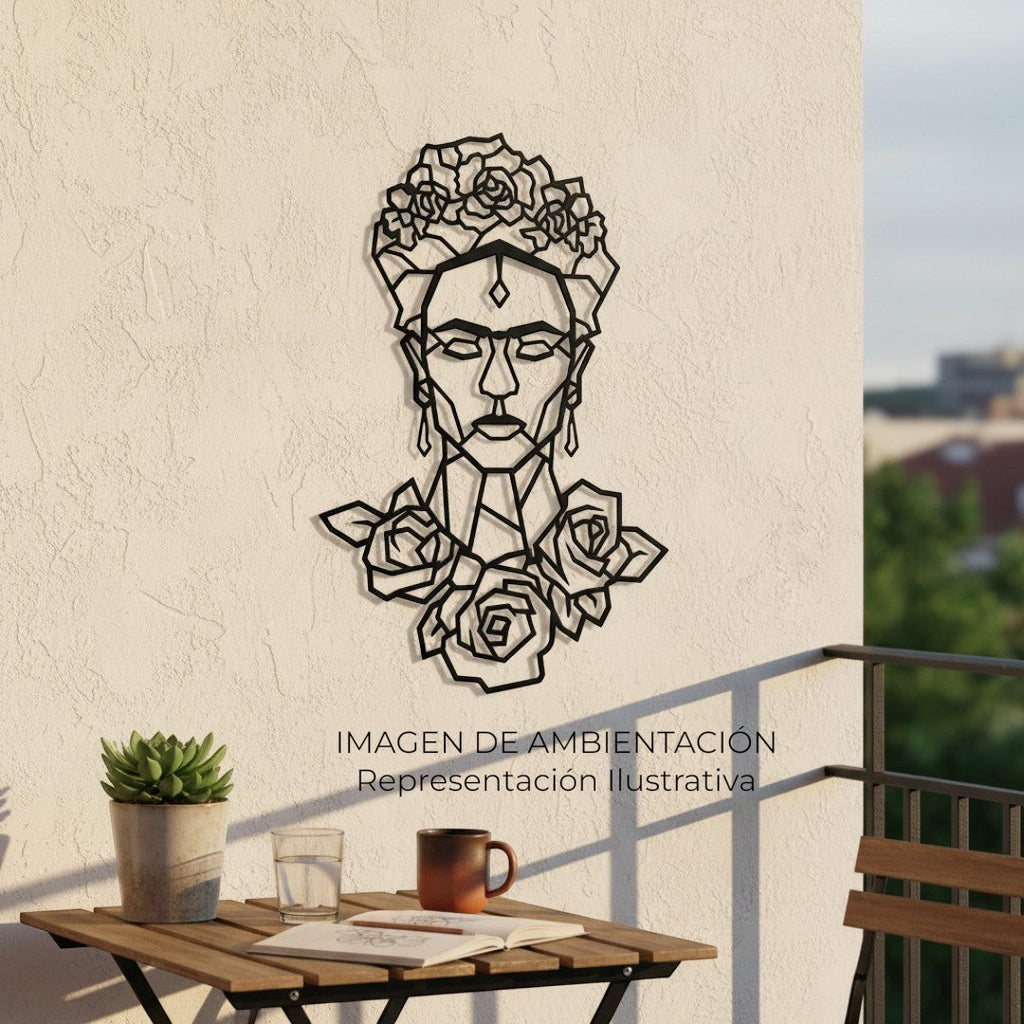 Art by Amapola geometric metal wall art of a woman with flowers in her hair and around her neck, black finish.