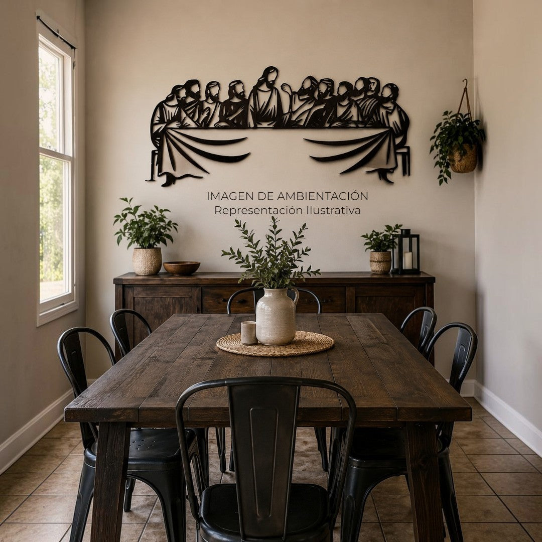 Art by Amapola: Decoración de pared de metal negro "La Última Cena" con silueta religiosa.