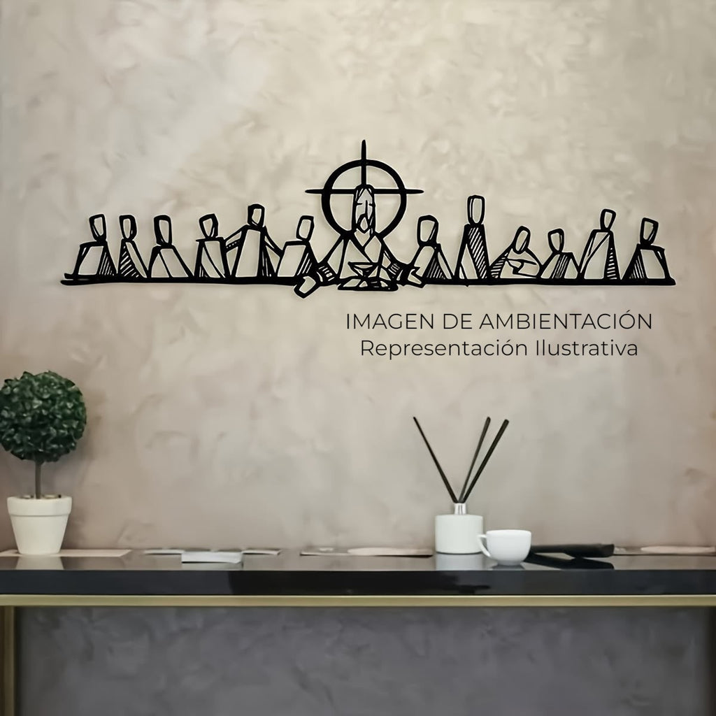 Art by Amapola black metal wall art of The Last Supper in minimalist abstract style.