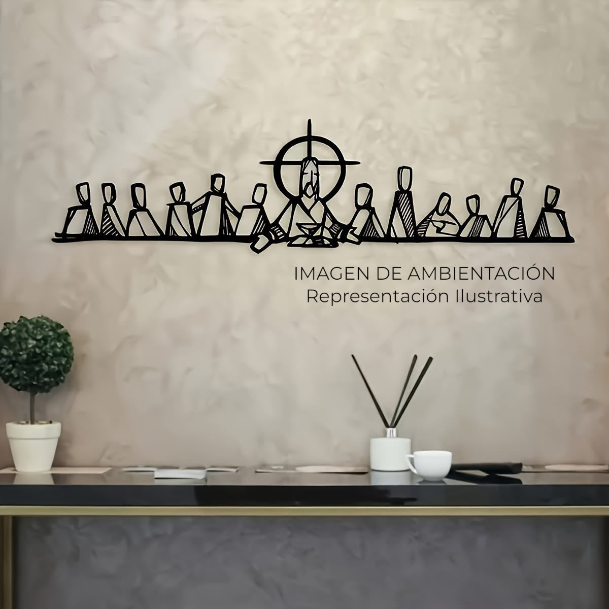 Art by Amapola black metal wall art of The Last Supper in minimalist abstract style.