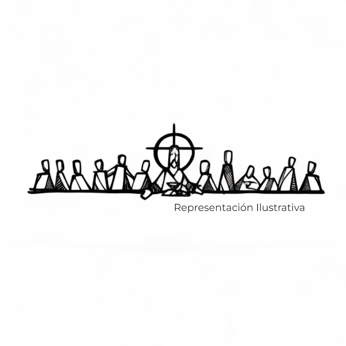 Art by Amapola black metal wall art depicting an abstract minimalist 'The Last Supper' scene with Jesus and disciples.