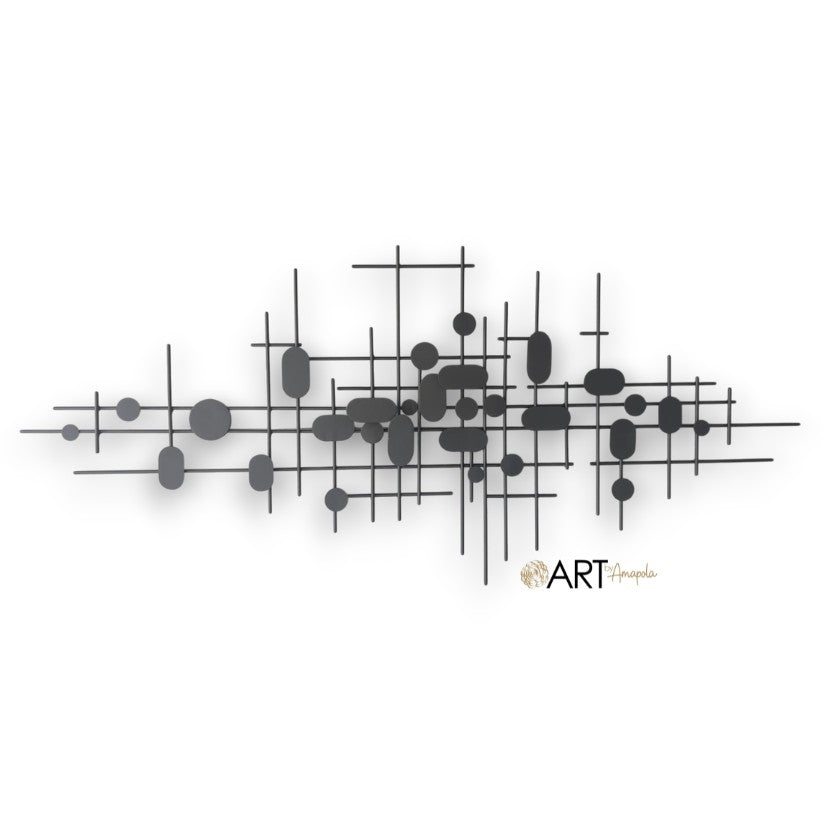 Aplique metálico Art by Amapola Nébula Lineal con diseño abstracto geométrico de varillas y placas en color oscuro.