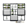 Botellero de pared Art by Amapola de metal negro mate con soportes para botellas, copas y cestas organizadoras.