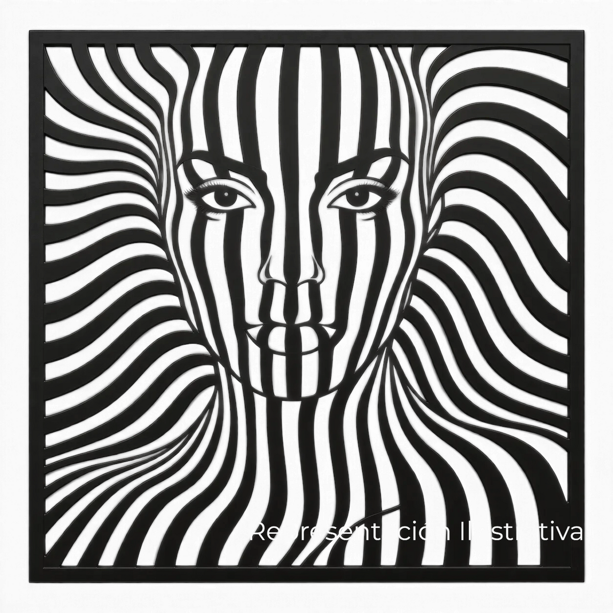 Cuadro decorativo Art by Amapola de metal negro mate con diseño abstracto de rostro femenino y líneas fluidas.
