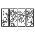 Set de 4 cuadros Art by Amapola de metal negro con siluetas femeninas y motivos florales en estilo minimalista.