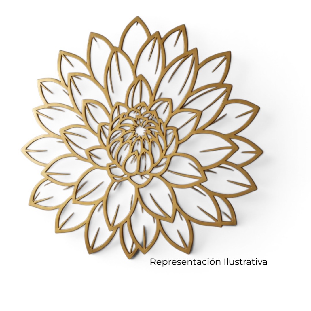 Decoración de pared Art by Amapola con diseño de flor de loto en metal dorado, estilo minimalista y elegante.