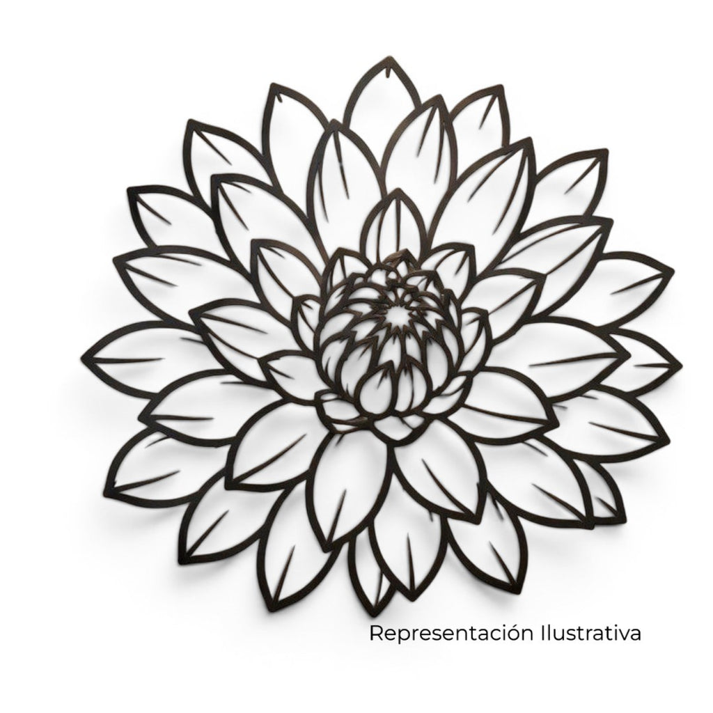 Decoración de pared Art by Amapola con diseño de flor de loto en metal negro mate, estilo minimalista y elegante.