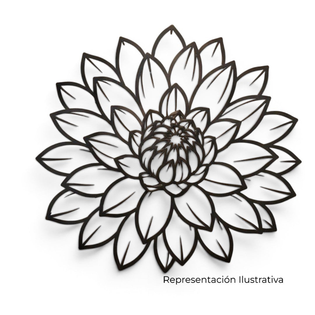 Decoración de pared Art by Amapola con diseño de flor de loto en metal negro mate, estilo minimalista y elegante.