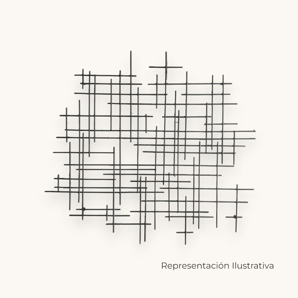 Escultura de pared Art by Amapola de metal negro con diseño abstracto de líneas entrelazadas.