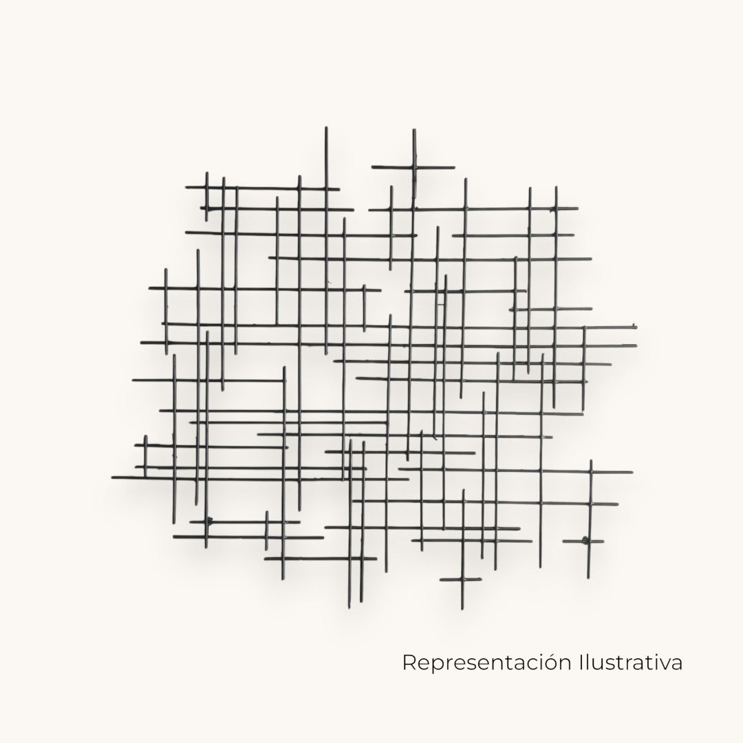 Escultura de pared Art by Amapola de metal negro con diseño abstracto de líneas entrelazadas.