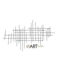 Escultura de pared geométrica de metal negro de Art by Amapola con diseño abstracto de líneas interconectadas.
