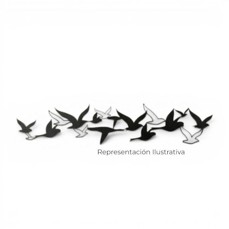 Art by Amapola Escultura de pared de metal negro mate con siluetas de pájaros en vuelo.