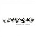 Art by Amapola Escultura de pared de metal negro mate con siluetas de pájaros en vuelo.