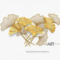 Escultura de pared Art by Amapola con hojas de ginkgo biloba en metal dorado, diseño tridimensional elegante.