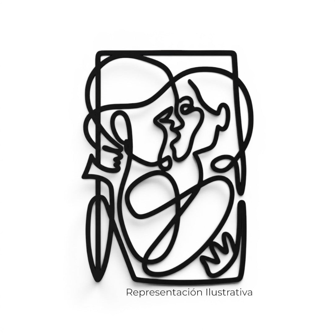 Escultura de pared Art by Amapola de metal negro mate con diseño abstracto de línea continua sobre fondo claro