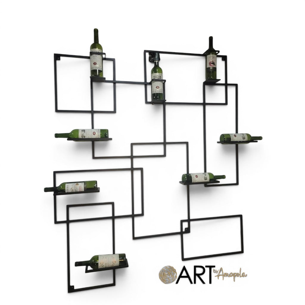 Portavinero Crux de Art by Amapola, estante de pared metálico geométrico negro para organizar botellas de vino