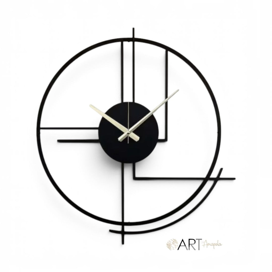 Reloj de pared Art by Amapola metálico negro con diseño geométrico minimalista y manecillas plateadas