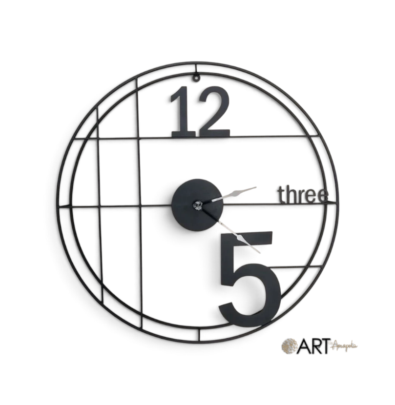 Reloj de pared Art by Amapola metálico negro con diseño geométrico minimalista y números asimétricos de 60 cm