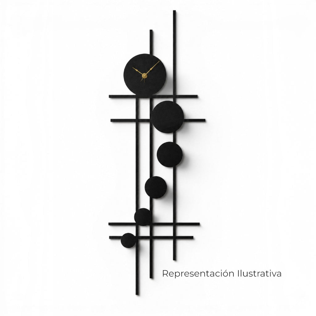 Reloj de pared Art by Amapola de metal negro mate con diseño geométrico lineal y manecillas doradas