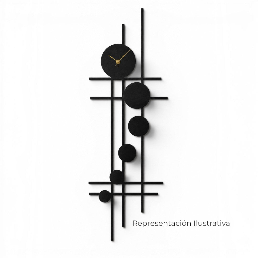 Reloj de pared Art by Amapola de metal negro mate con diseño geométrico lineal y manecillas doradas