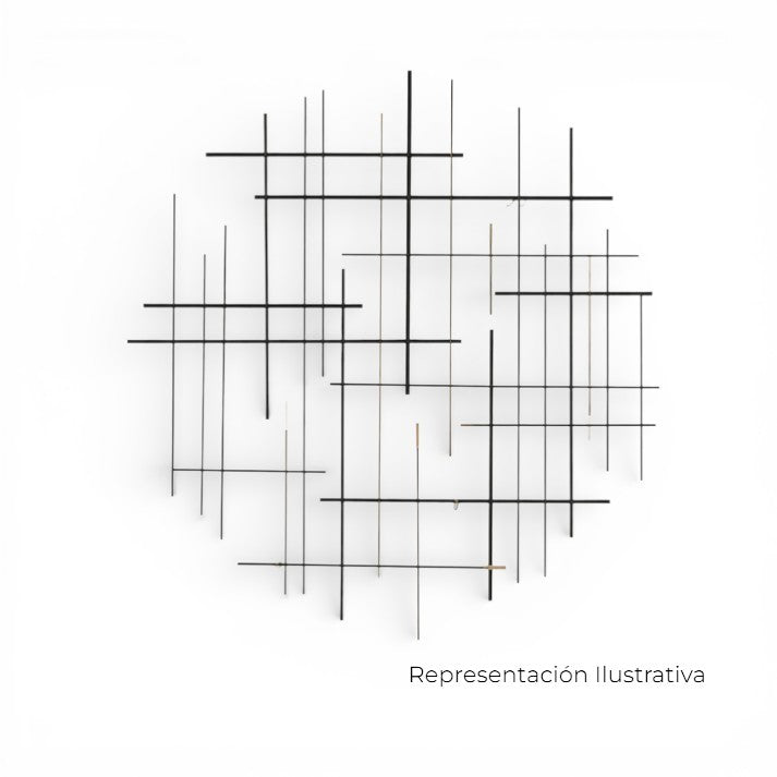 Art by Amapola black metal geometric wall art, 80cm diameter, abstract grid design.