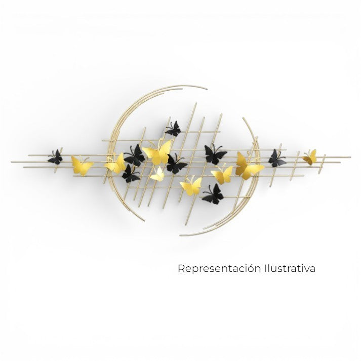 Art by Amapola golden and black metal wall art with butterflies and geometric design, 90cm x 180cm.