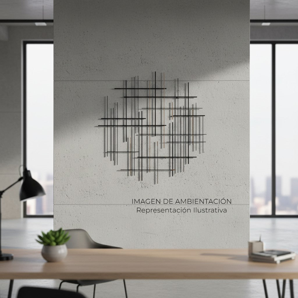 Art by Amapola black metal wall art, 80cm diameter geometric grid circle design with intersecting lines.